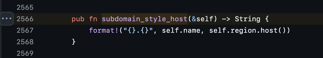 Picture of the host being created without the region parameter being used in the package source code